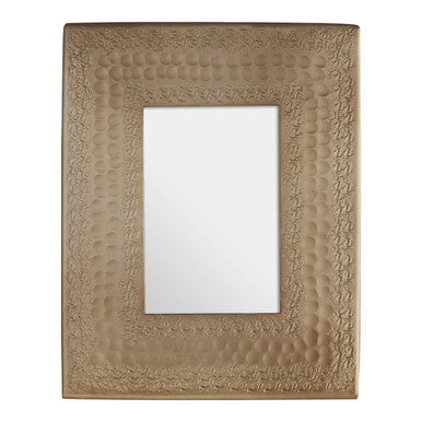 Decorative bronze frame with textured border on a white background