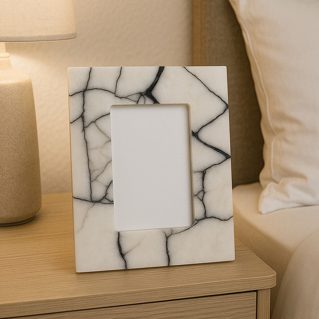 Marmara White and Black Marble 4In X 6In Small Photo Frame