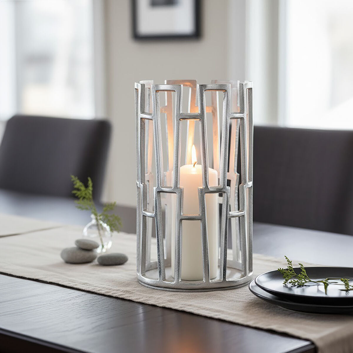 Delphi Large Silver Finish Candle Holder