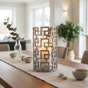Large Candle Holder in Silver Finish | Delphi