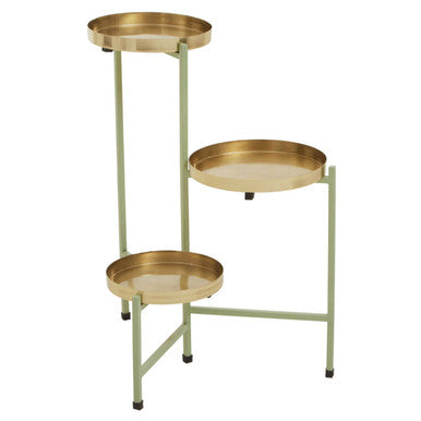 Sabia Green And Gold Three Tiered Plant Stand
