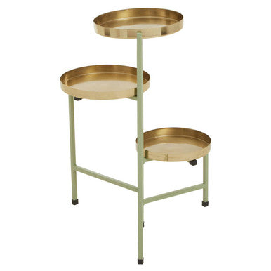 Sabia Green And Gold Three Tiered Plant Stand