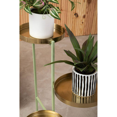 Sabia Green And Gold Three Tiered Plant Stand