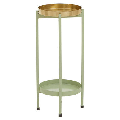 Sabia Green And Gold Two Tiered Plant Stand