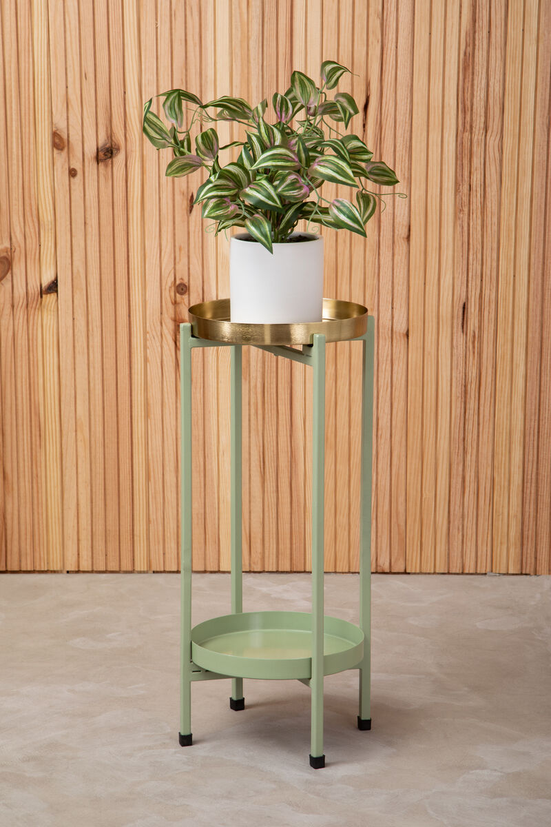 Sabia Green And Gold Two Tiered Plant Stand - Image 2