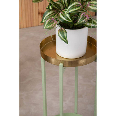 Sabia Green And Gold Two Tiered Plant Stand