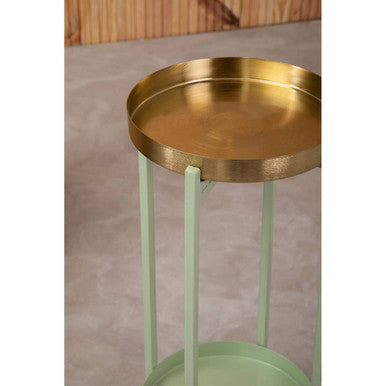 Sabia Green And Gold Two Tiered Plant Stand