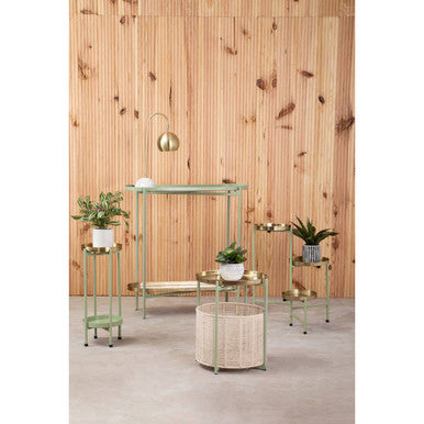 Sabia Green And Gold Two Tiered Plant Stand