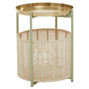 Sabia Green And Gold Iron And Cotton Two Tier Side Table