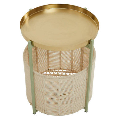 Sabia Green And Gold Iron And Cotton Two Tier Side Table