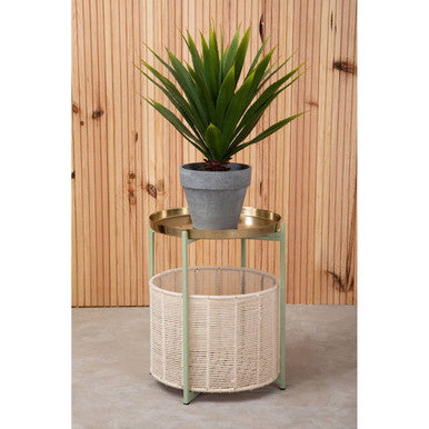 Sabia Green And Gold Iron And Cotton Two Tier Side Table