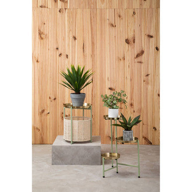 Sabia Green And Gold Iron And Cotton Two Tier Side Table