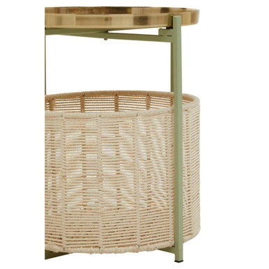 Sabia Green And Gold Iron And Cotton Two Tier Side Table