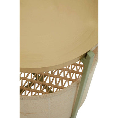 Sabia Green And Gold Iron And Cotton Two Tier Side Table