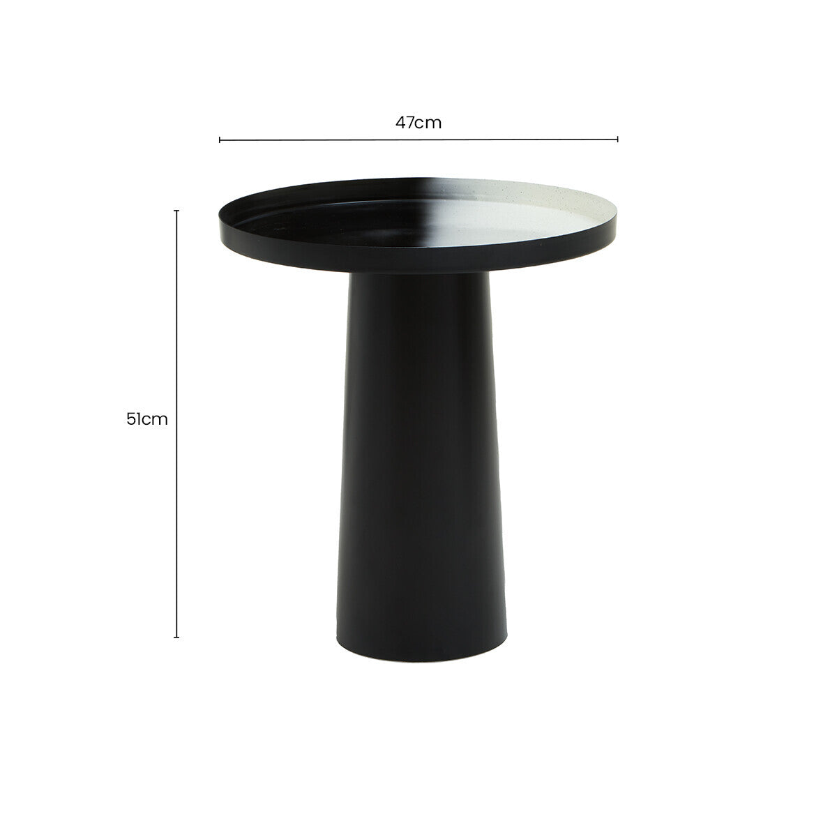 Black and White Round Metal Top Side Table with Black Pedestal Base, Ramus