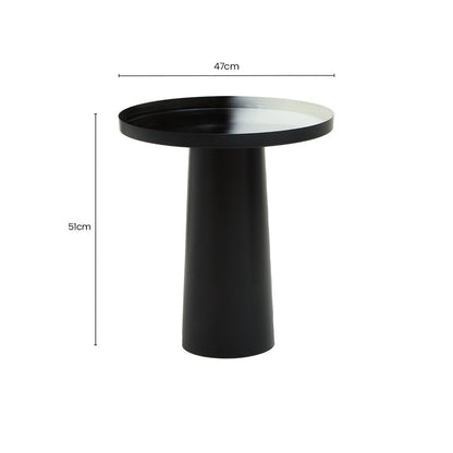 Black and White Round Metal Top Side Table with Black Pedestal Base, Ramus