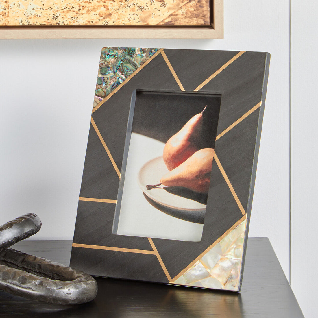 Oriana 4In X 6In Mother of Pearl and Gold Inlay Small Photo Frame - Image 6