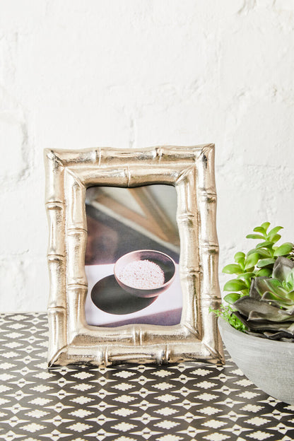 Hiba Silver Finish Bamboo Effect Photo Frame 4xin