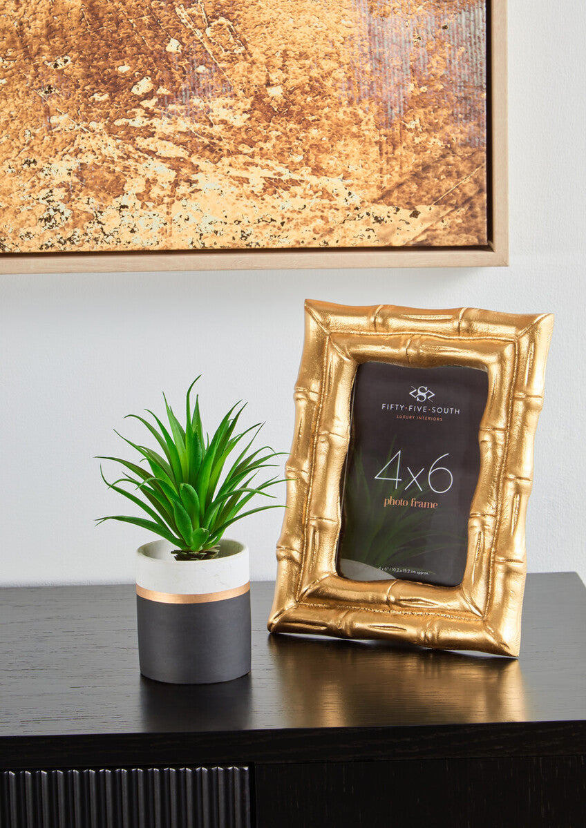 Hiba Gold Finish Bamboo Effect Photo Frame 4x6in