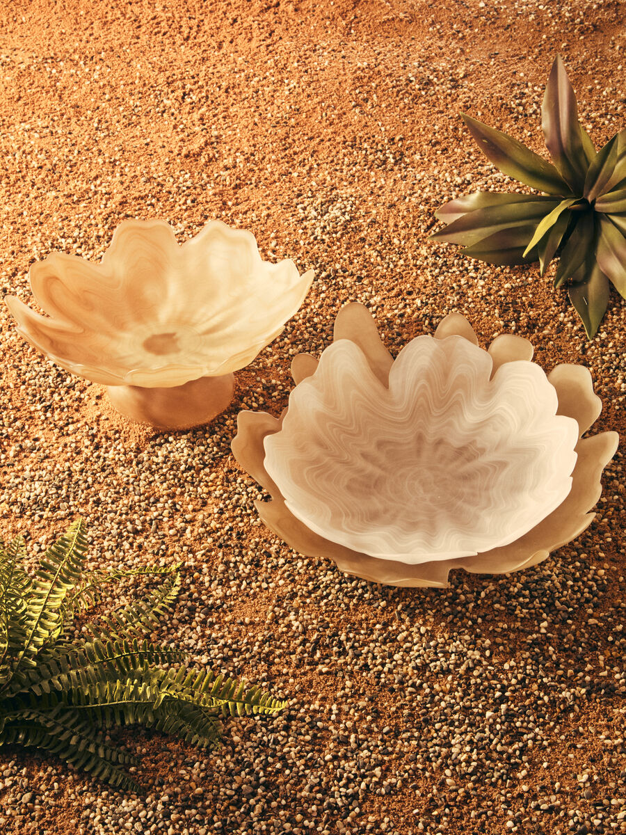 Galene Fluted Natural Glass Pedestal Bowl