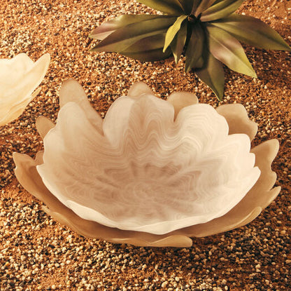 Galene Fluted Natural Glass Pedestal Bowl