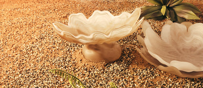 Galene Fluted Natural Glass Pedestal Bowl
