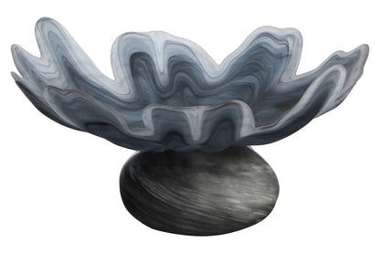 Galene Fluted Grey Glass Pedestal Bowl