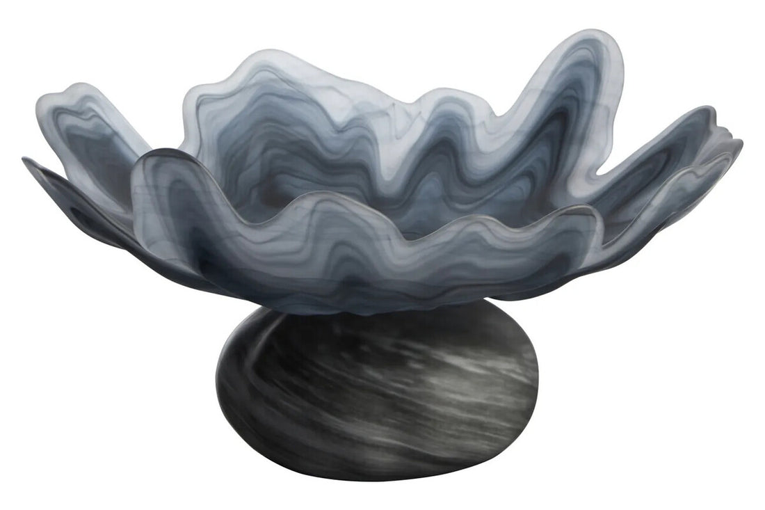Galene Fluted Grey Glass Pedestal Bowl