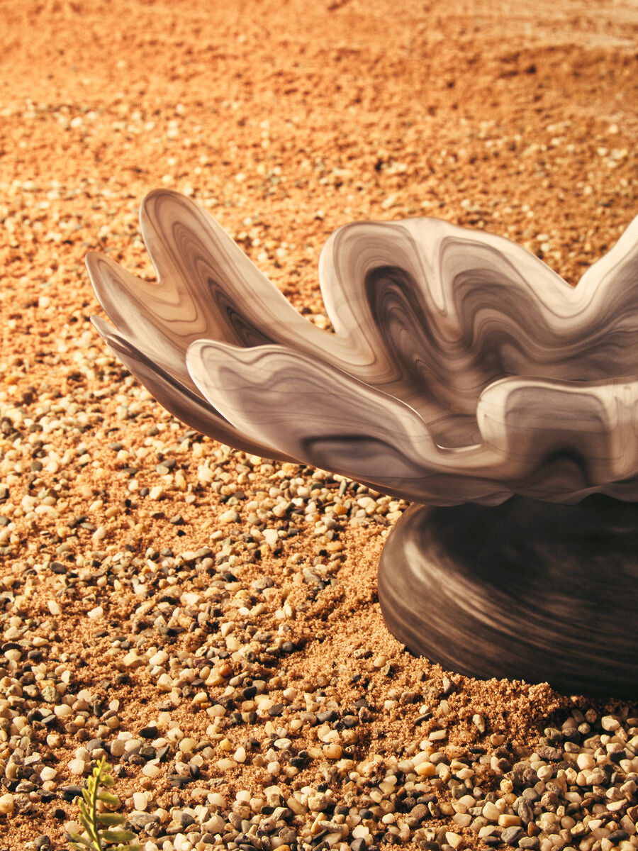 Galene Fluted Grey Glass Pedestal Bowl