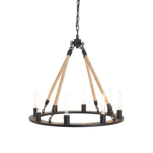 8 Bulb Rope and Metal Hoop Chandelier | Hampstead