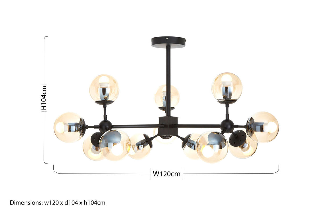 Abira Matte Black 12 Arm Pendant Light