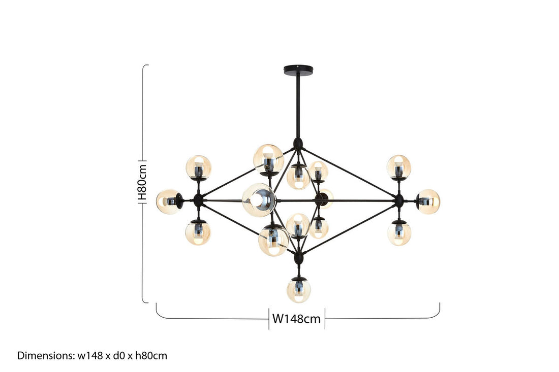 Abira Matte Black 15 Arm Pendant Light