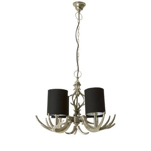 Antler Black and Silver Metal 4 Shade Chandelier with Antler Design