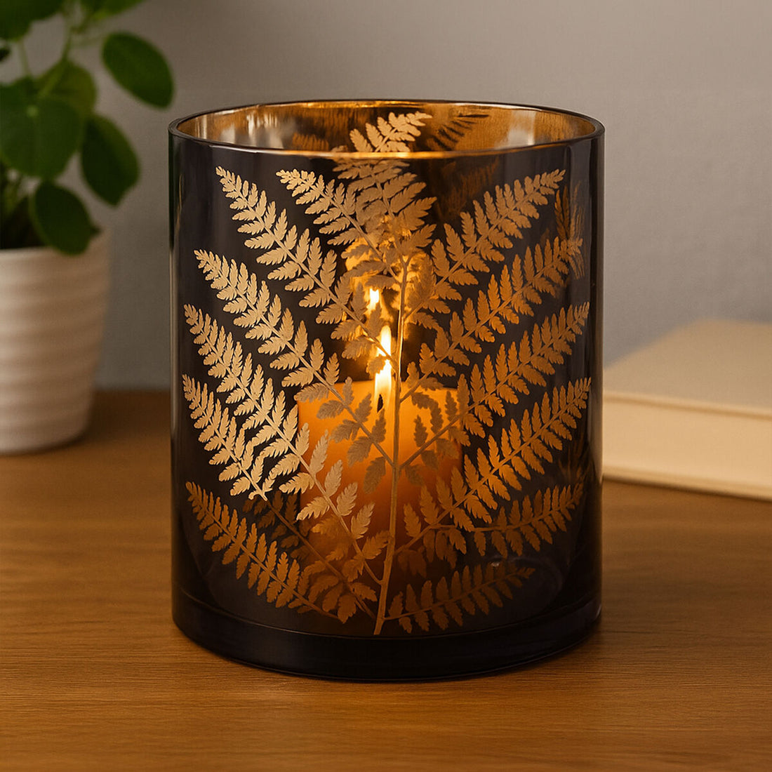 Fern Large Glass Hurricane Candle Holder