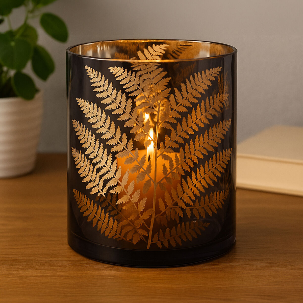 Fern Large Glass Hurricane Candle Holder