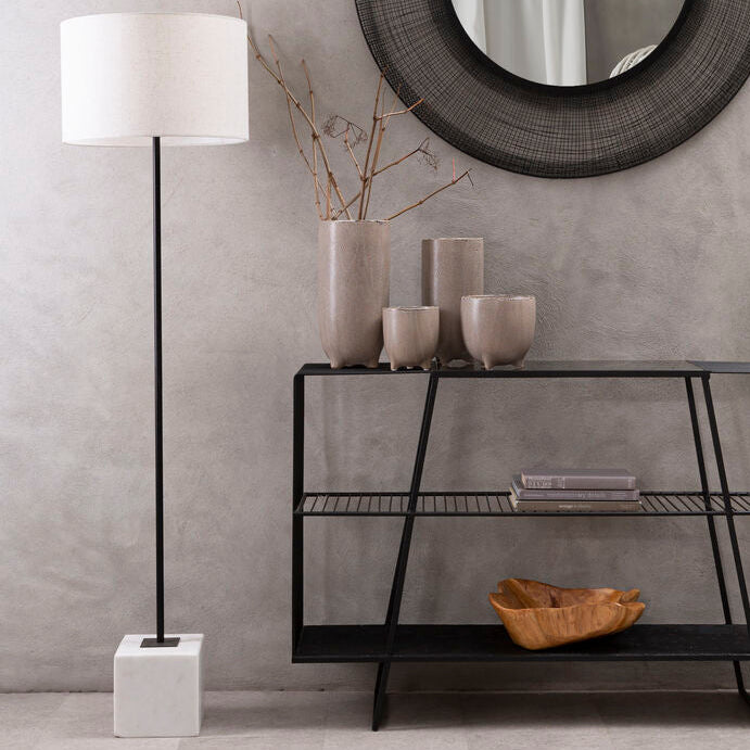 Murdoch Natural Linen Shade With White Marble Base Floor Lamp