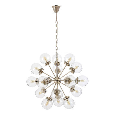 Chandelier with multiple light bulbs on a white background