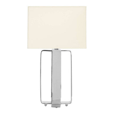 Table lamp with a white shade on a white background