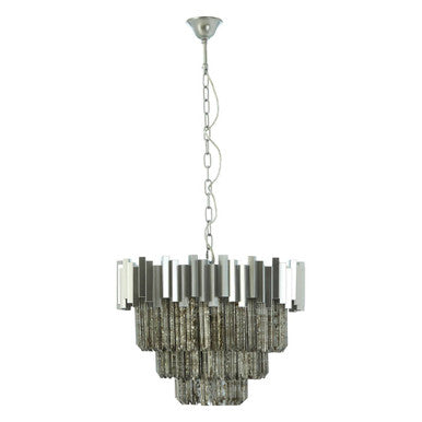 Chandelier with metallic and glass design on a white background