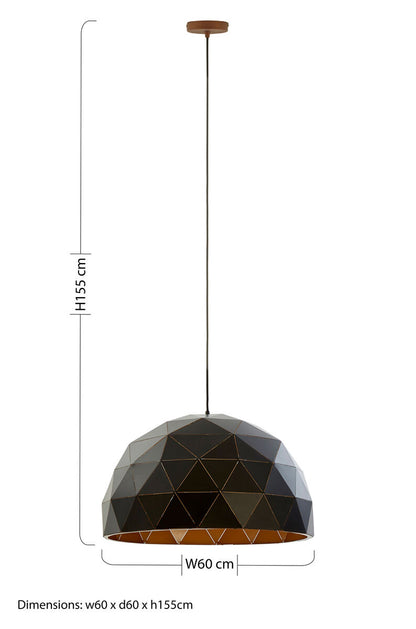 Mateo Large Black and Copper Dome Pendant Light