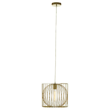 Gold pendant light fixture on a white background