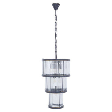 Salasco 3 Tier Black Finish Glass Chandelier - Image 1