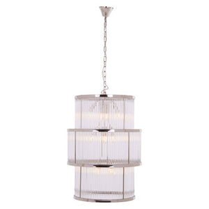 3 Tier Nickel Finish Glass Chandelier | Salasco