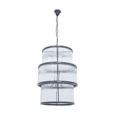 Salasco Black Finish 3 Tiered Glass Chandelier