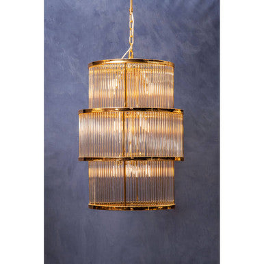 Salasco 3 Tier Gold Finish Glass Chandelier