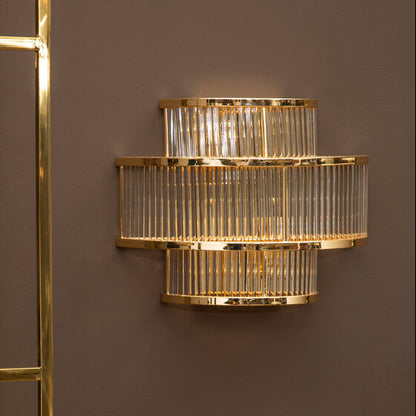 Salasco 3 tier glass wall light with warm metallic iron frame