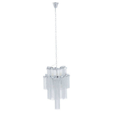 Chandelier with clear glass panels on a white background