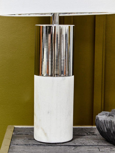 Eben Marble Base Table Lamp with Ivory Shade - Image 4