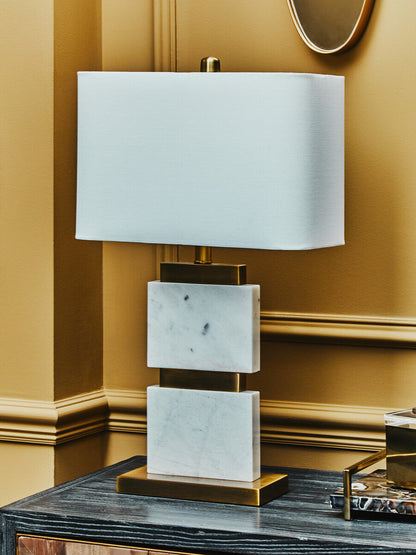 Eira Table Lamp with Marble Base and Ivory Shade