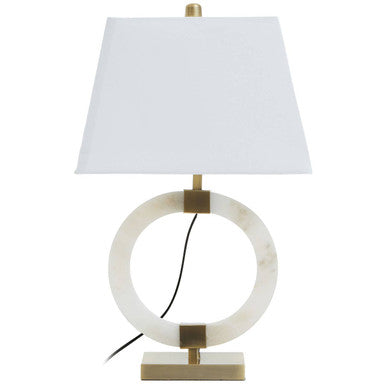 Elora Circular Marble Table Lamp with Ivory Shade - Image 5